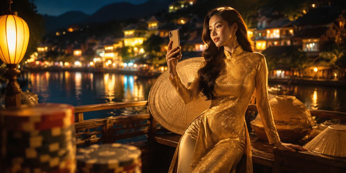 Người dùng tại Sapa tham gia khuyến mãi casino di động với trang phục áo dài
